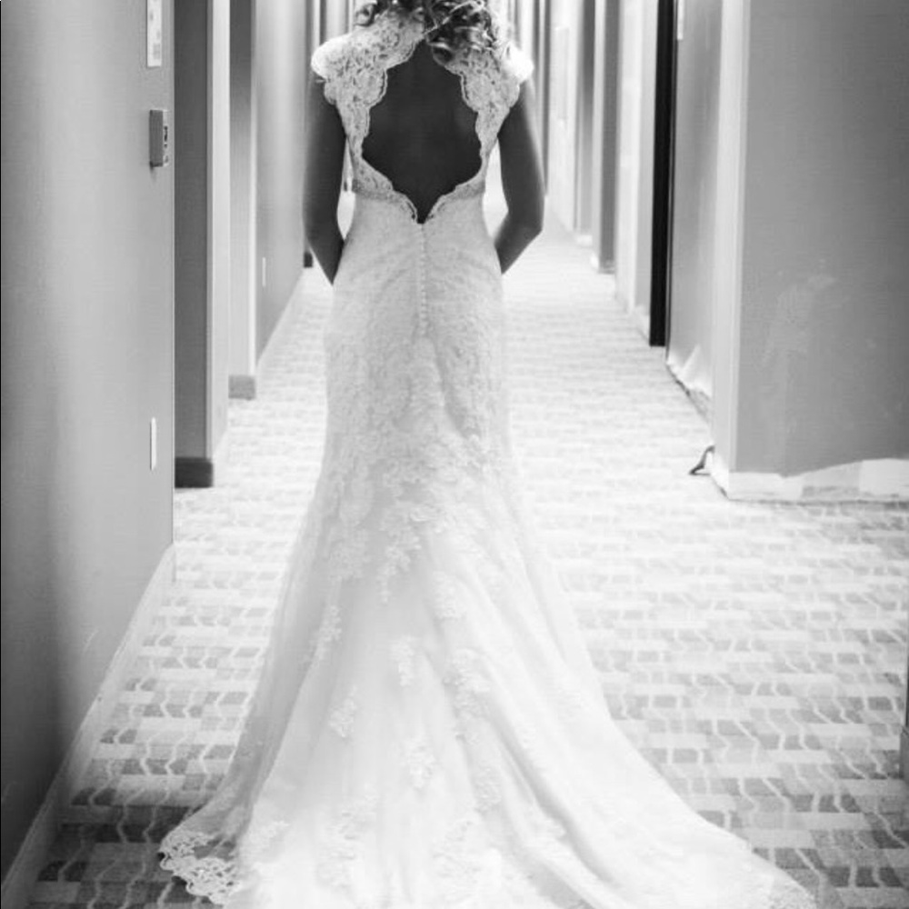 White floral short sleeve wedding dress